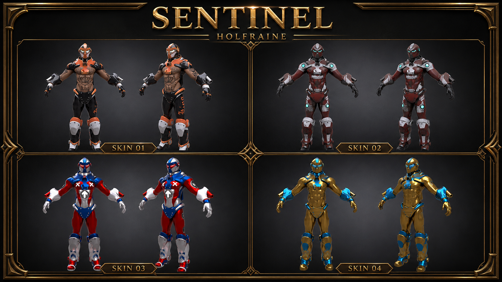 Personaje Sentinel de Holfraine con sus cuatro skins