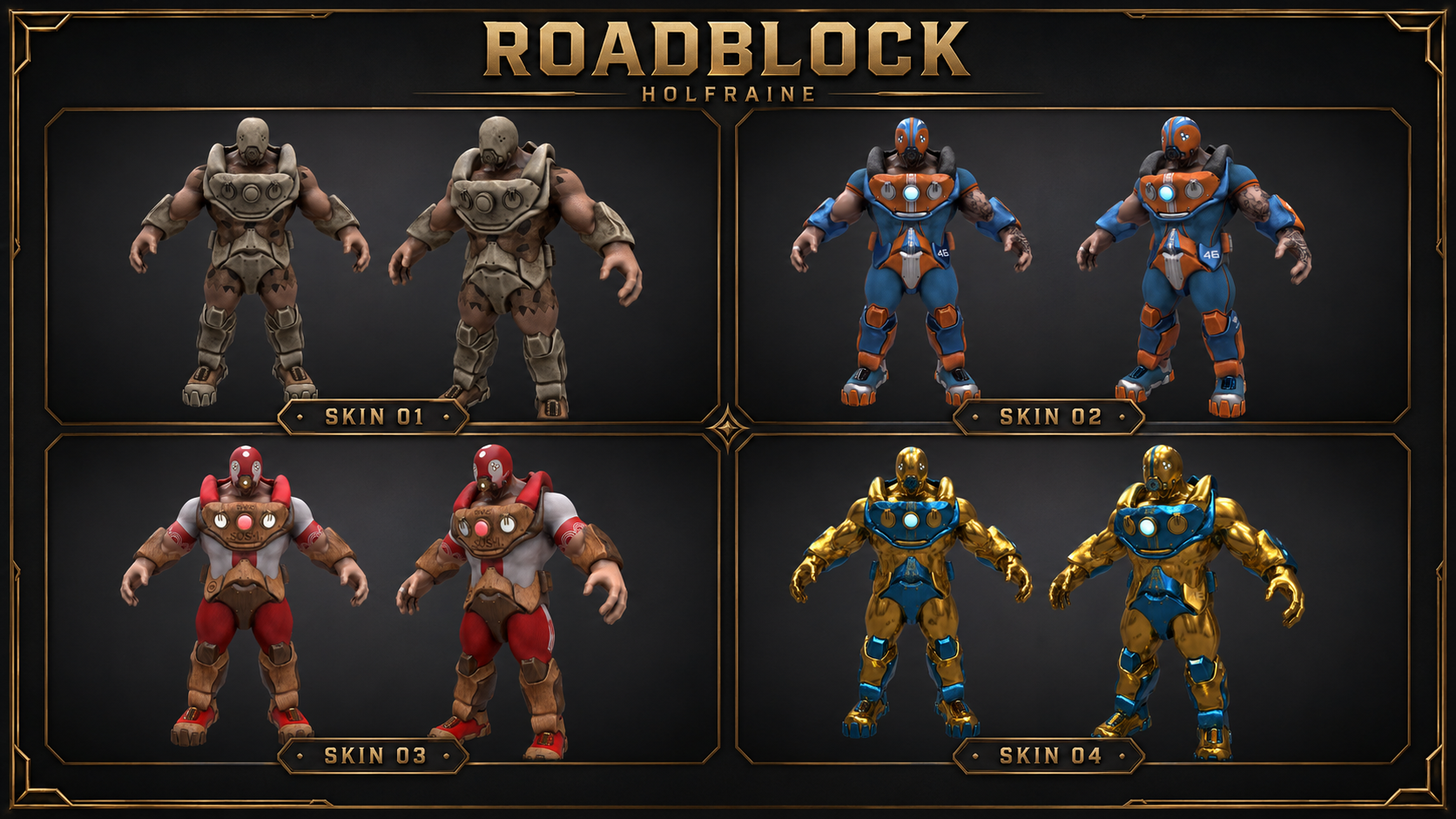 Personaje Roadblock de Holfraine con sus cuatro skins