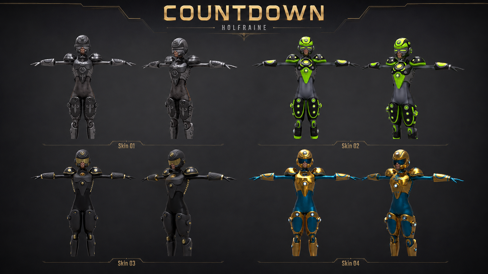 Personaje Countdown de Holfraine con sus cuatro skins