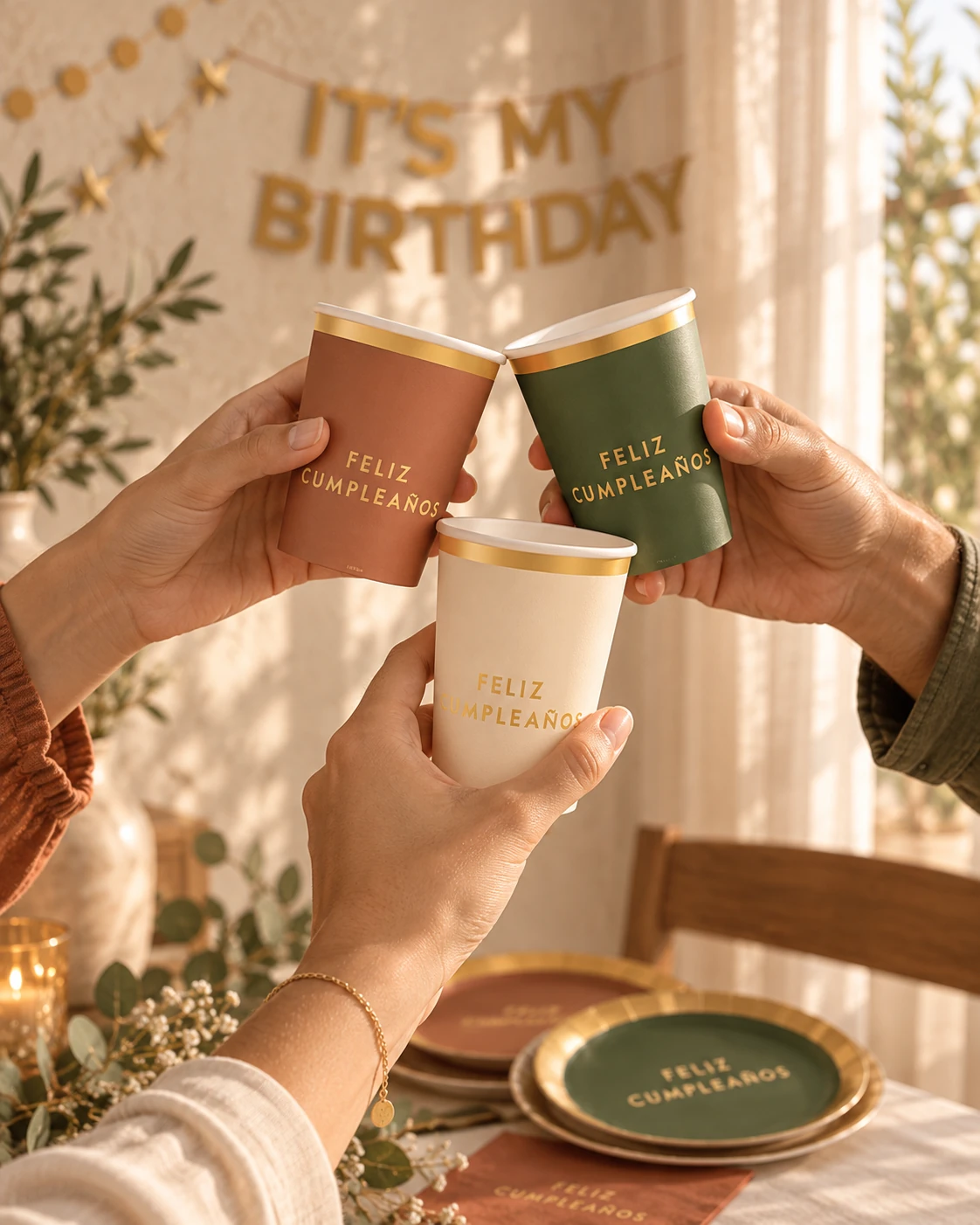 Brindis de celebración con vasos de la colección