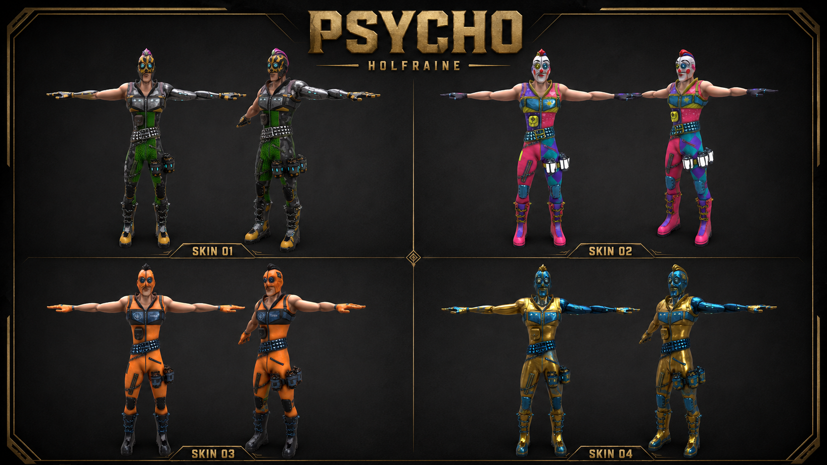 Personaje Psycho de Holfraine con sus cuatro skins