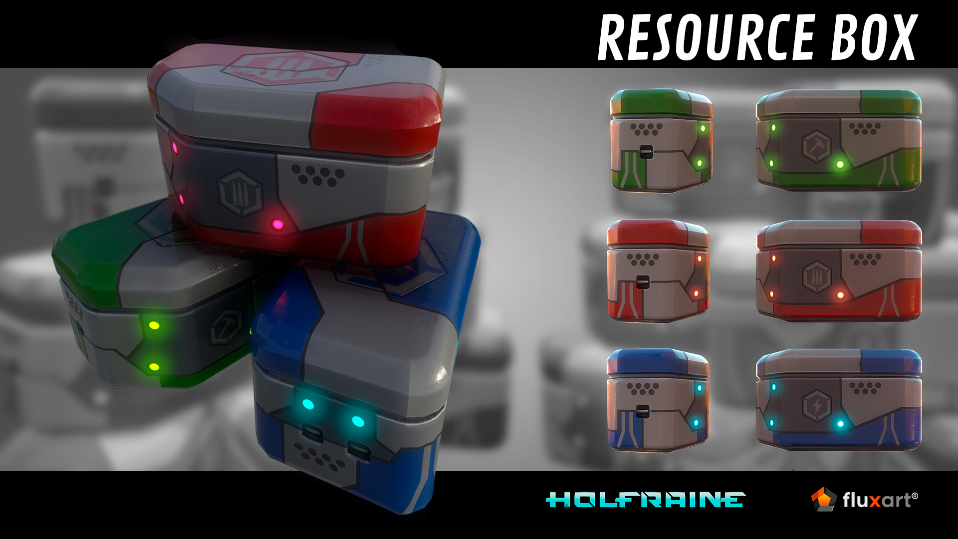 Cajas de recursos de Holfraine en distintas variantes de color