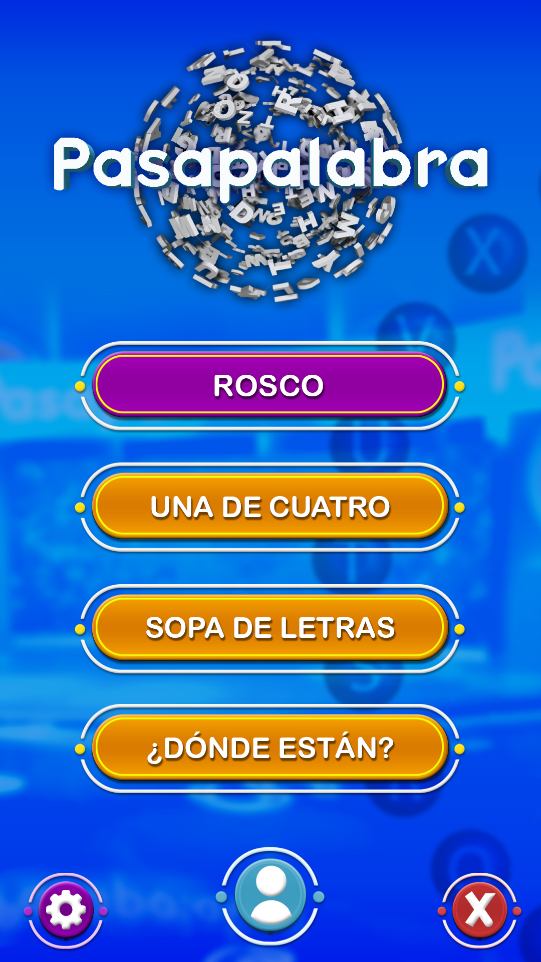 Menú principal de Pasapalabra con los modos de juego
