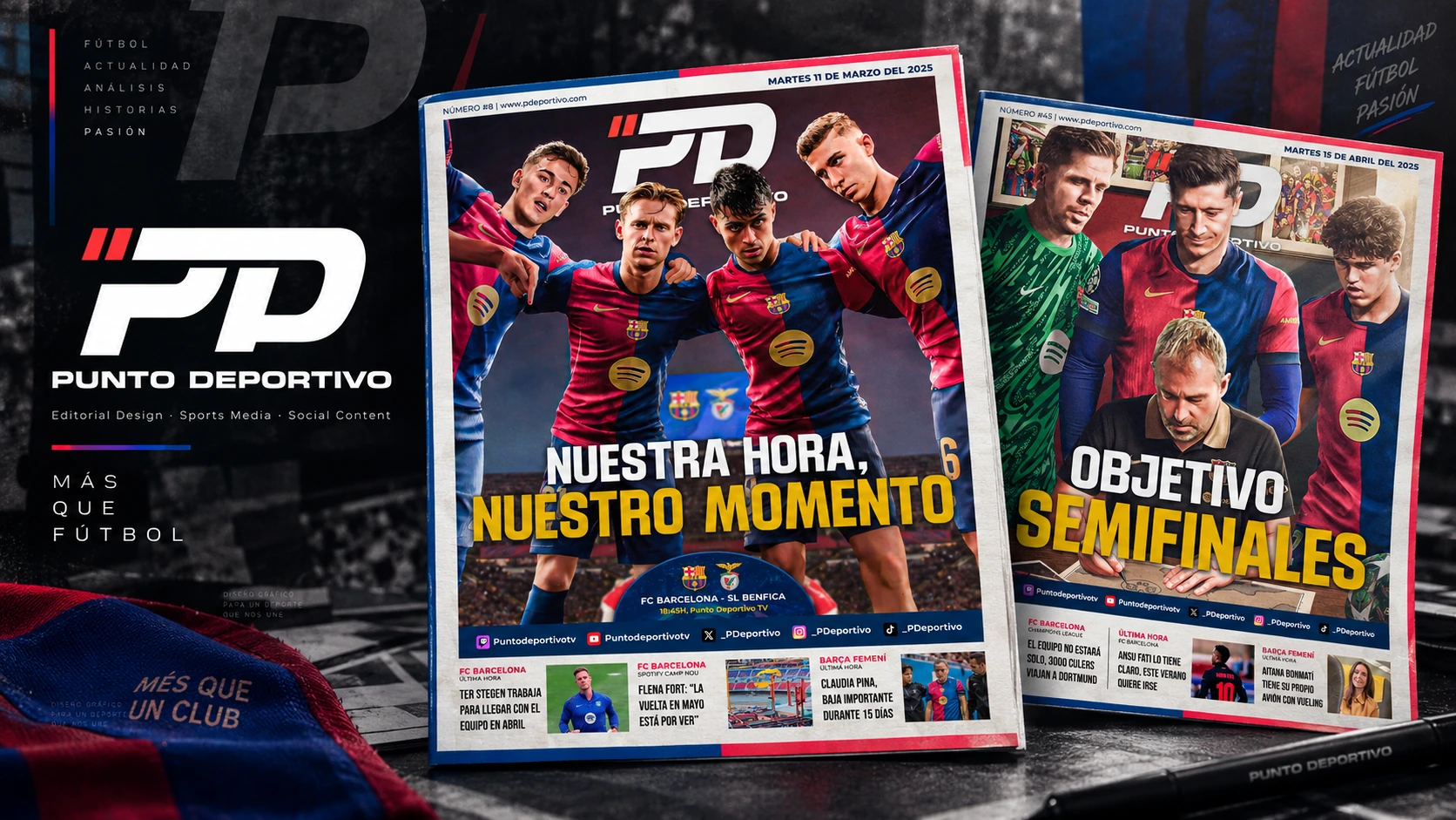 Portada de Punto Deportivo con el logotipo y dos portadas editoriales deportivas