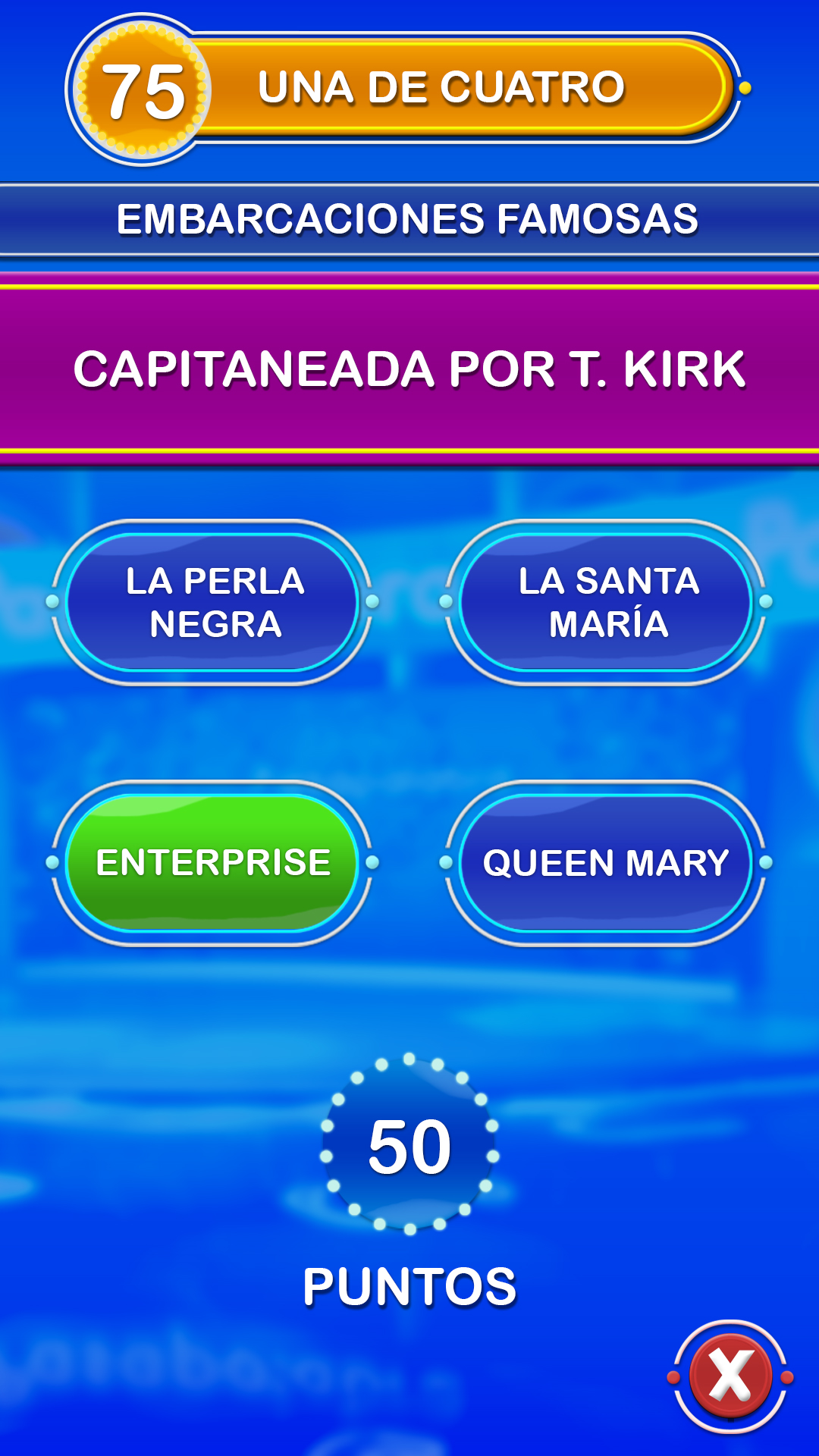 Pantalla del modo Una de cuatro de Pasapalabra